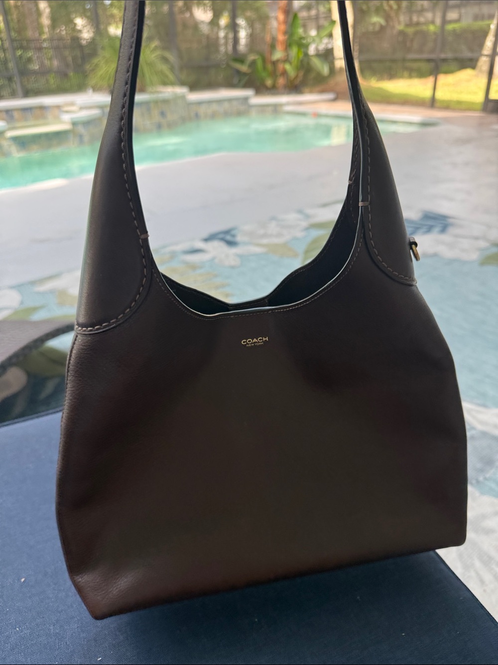 Coach Brown Leather Hobo Shoulder Bag with Gold Logo